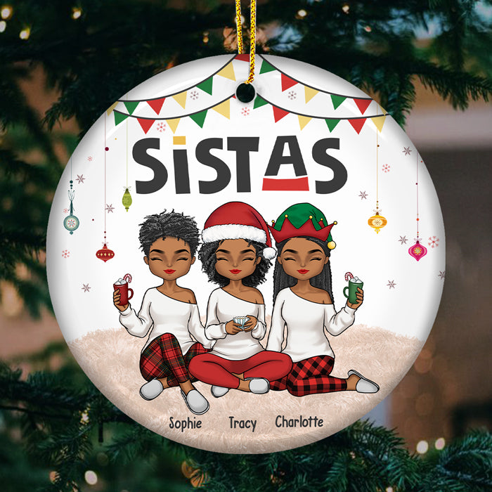 Soul Sistas - Bestie Personalized Custom Ornament - Ceramic Round Shaped - Christmas Gift For Best Friends, BFF, Sisters