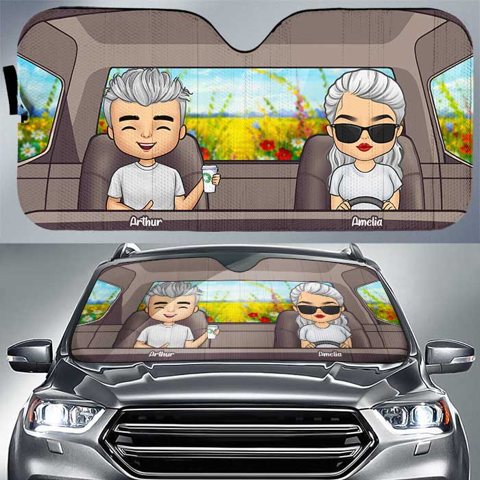 Couple au volant - Pare-soleil personnalisé pour voiture - Cadeau pour couple, mari et femme