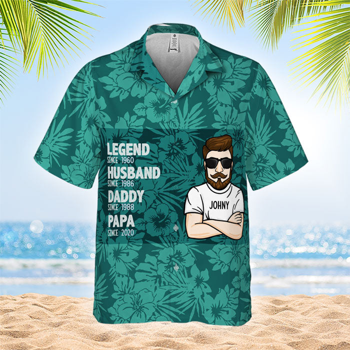 Légende. Mari. Grand-père depuis – Cadeau pour père ou grand-père – T-shirt hawaïen unisexe personnalisé