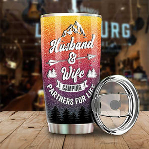 Husband & Wife Camping Partners For Life - Gift For Camping Couples, Personalized Tumbler.