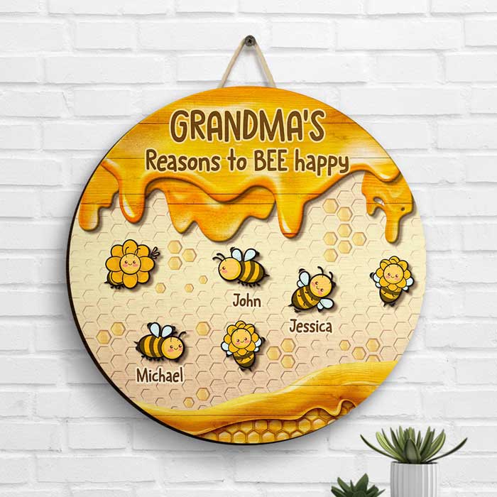 Nana Raisons d'être heureuse - Panneau en bois personnalisé - Cadeau pour grand-mère et grands-parents