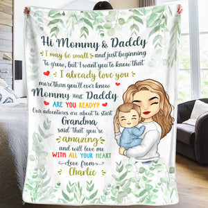 Nos aventures sont sur le point de commencer - Couverture personnalisée pour bébé - Cadeau de fête prénatale, cadeau pour la première maman