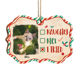 Vilain, gentil, j'ai essayé - Décoration de Noël personnalisée en bois avec photo en forme de Benelux - Télécharger une image, cadeau pour les amoureux des animaux, cadeau de Noël