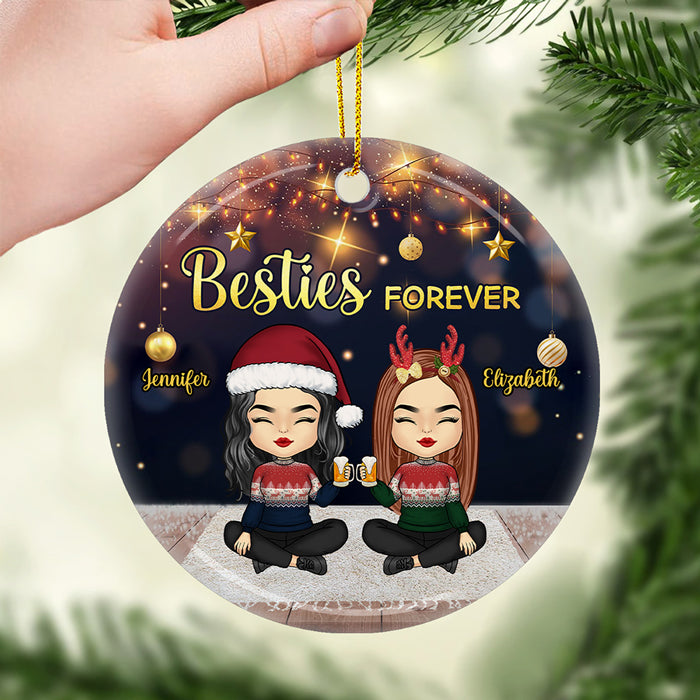 Besties Forever And Always Together - Décoration de Noël ronde personnalisée en céramique - Cadeau pour meilleure amie, meilleure amie, sœur, cadeau d'anniversaire pour meilleure amie et amie, cadeau de Noël