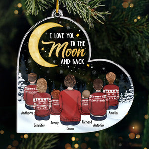 Je t'aime jusqu'à la lune et retour - Décoration de Noël personnalisée en acrylique en forme de cœur - Cadeau pour grand-mère, grands-parents, cadeau de Noël