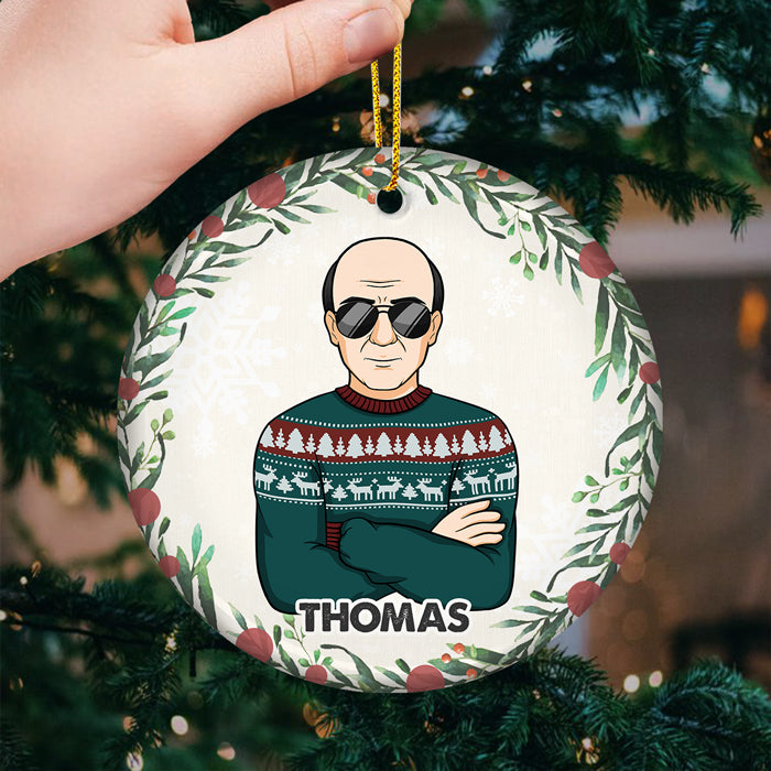Joyeux Noël en famille - Décoration de Noël personnalisée en céramique ronde - Cadeau de Noël pour les membres de la famille