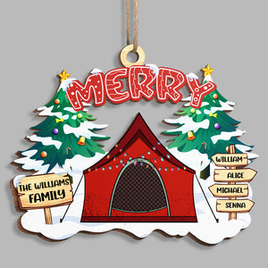 Décoration de Noël en camping en famille - Décoration personnalisée en bois de forme unique - Cadeau de Noël pour les membres de la famille