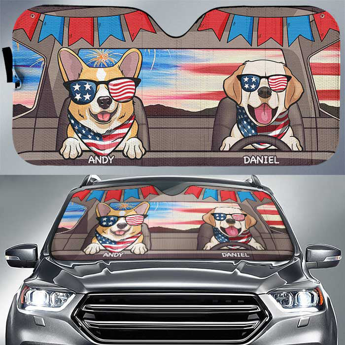 Joyeux 4 juillet, mon chien ! Pare-soleil de voiture personnalisé ! Cadeau pour les amoureux des animaux