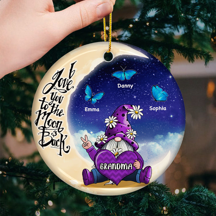 Je t'aime jusqu'à la lune et retour - Décoration de Noël ronde personnalisée en céramique - Cadeau pour grand-mère, grands-parents, cadeau de Noël