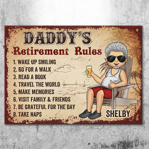Règles de retraite de grand-père - Cadeau pour papa et grand-père - Plaque en métal personnalisée