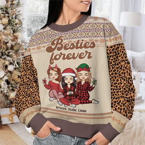Besties Forever - Sweat-shirt personnalisé et moche - Pull unisexe en laine - Cadeau de Noël pour meilleures amies, meilleures amies, sœurs