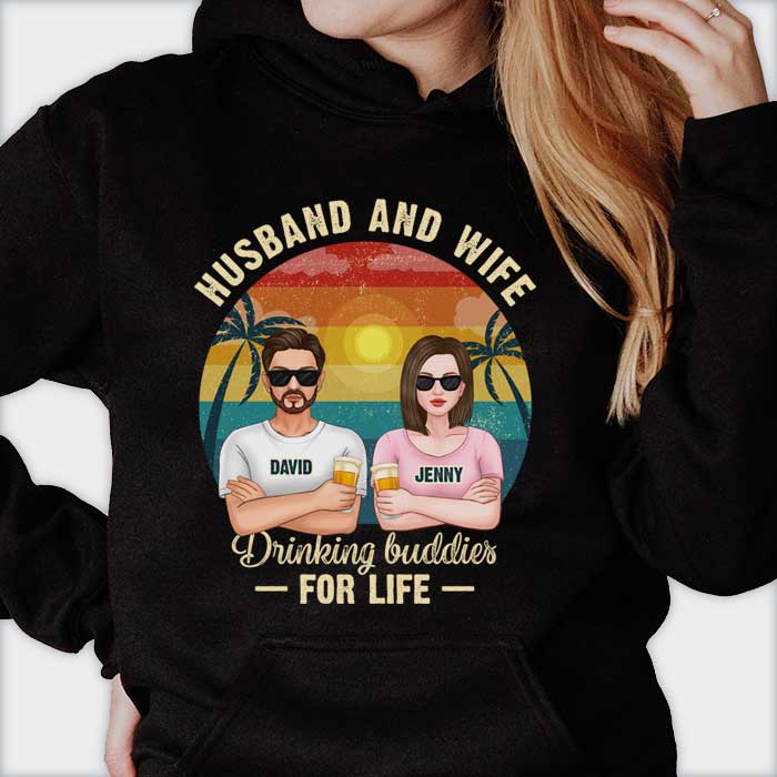 Mari et femme, amis de beuverie pour la vie - Cadeau pour couple, mari et femme - T-shirt et sweat à capuche personnalisés