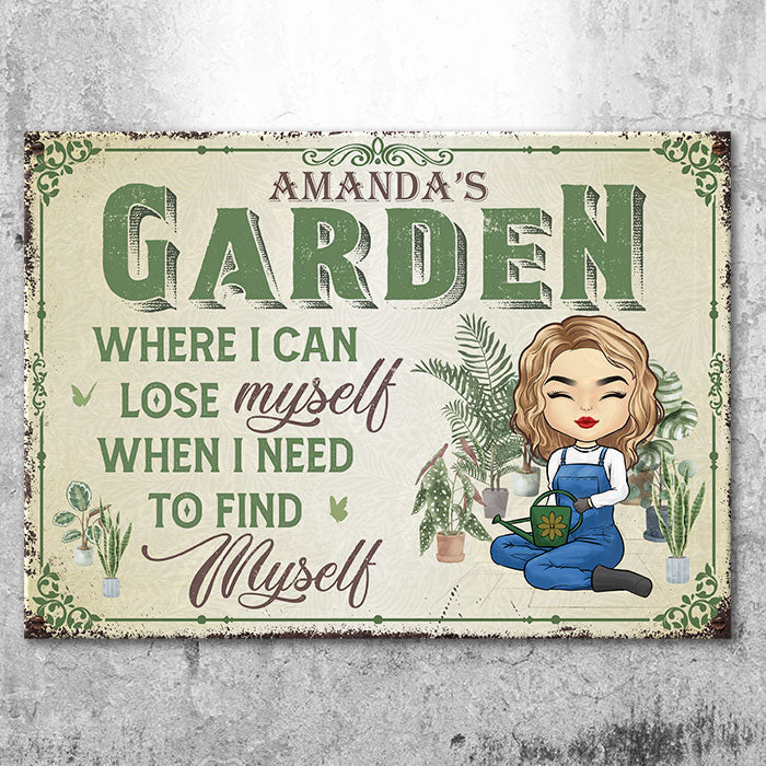 Jardin où je peux me perdre quand j'ai besoin de me retrouver - Panneau en métal personnalisé pour jardin - Cadeau pour les amateurs de jardinage