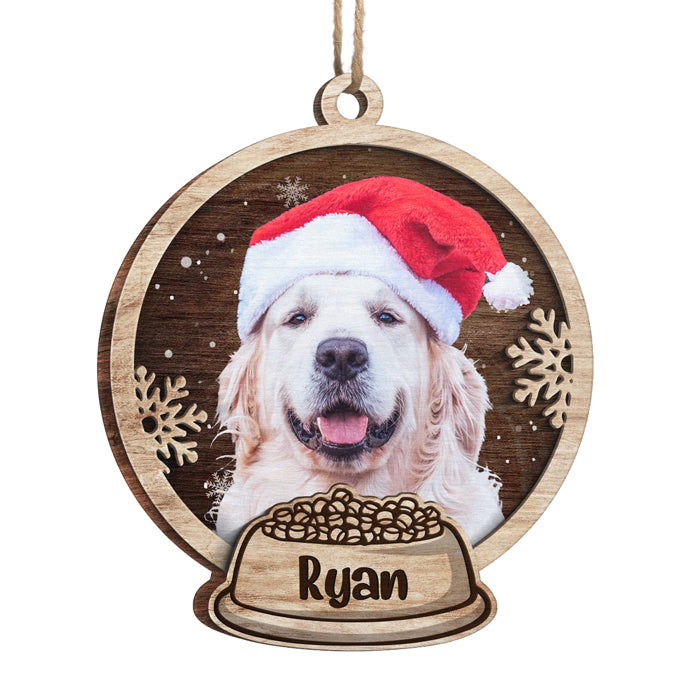 Joyeux Noël ! Boule à neige personnalisée en bois avec photo. Téléchargez une image. Cadeau pour les amoureux des animaux. Cadeau de Noël.