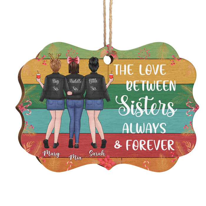 L'amour entre sœurs pour toujours et à jamais - Décoration de Noël en bois personnalisée en forme de Benelux - Cadeau pour meilleure amie, meilleure amie, sœur, cadeau d'anniversaire pour meilleure amie et amie, cadeau de Noël