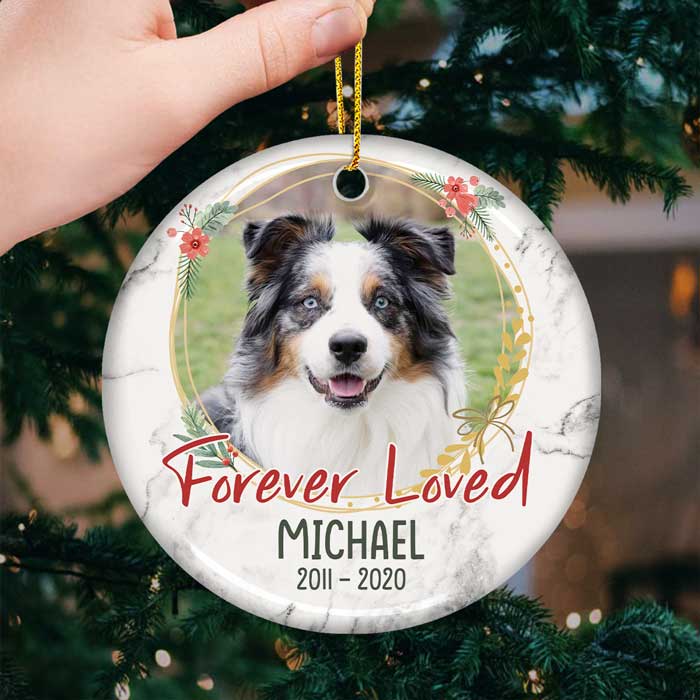 Forever Loved - Décoration de Noël ronde personnalisée en céramique - Télécharger une image, cadeau commémoratif, cadeau de condoléances, cadeau pour les amoureux des animaux, cadeau de Noël