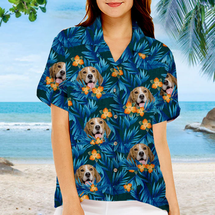 Motif de fleurs et feuilles tropicales colorées - T-shirt hawaïen unisexe personnalisé pour chien et chat - Télécharger une image, visage de chien, visage de chat - Cadeau vacances d'été, cadeau pour propriétaires d'animaux, amoureux des animaux