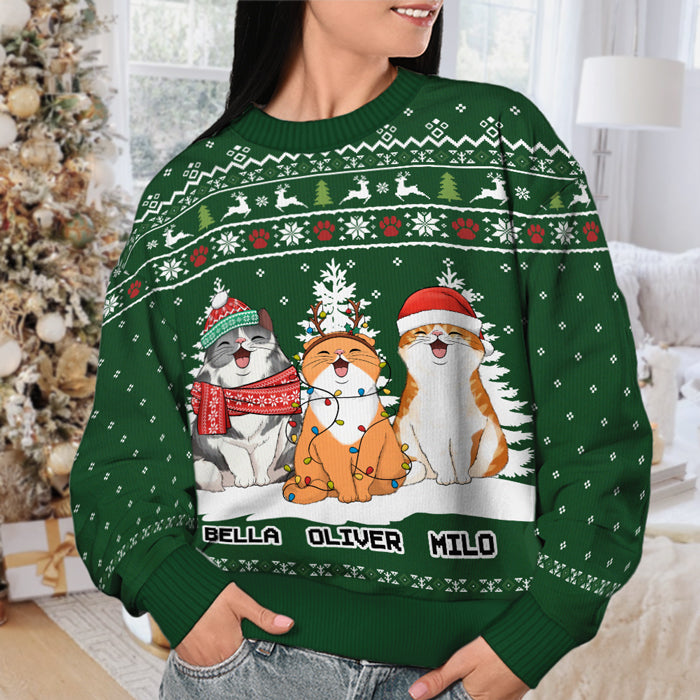 Joyeux Noël, humain ! Sweat-shirt de Noël unisexe personnalisé, en laine, imprimé intégral ! Cadeau pour les amoureux des chats et des animaux.
