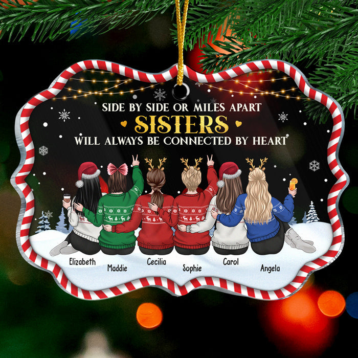 Les sœurs seront toujours liées par le cœur - Décoration de Noël personnalisée en acrylique en forme de Benelux - Cadeau pour meilleure amie, meilleure amie, sœur, cadeau d'anniversaire pour meilleure amie et amie, cadeau de Noël