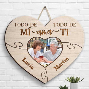 Tout mon amour, tout mon cœur - Télécharger une image, cadeau pour couple, mari et femme - Panneau en bois personnalisé (espagnol)