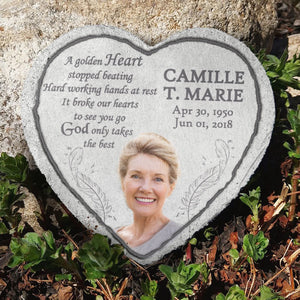 Un cœur d'or a cessé de battre, des mains qui travaillent dur au repos - Pierre commémorative personnalisée, pierre tombale humaine - Télécharger une image, cadeau commémoratif, cadeau de condoléances