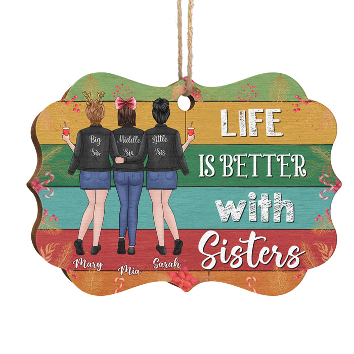 La vie est meilleure avec des sœurs - Décoration de Noël en bois personnalisée en forme de Benelux - Cadeau pour meilleure amie, meilleure amie, sœur, cadeau d'anniversaire pour meilleure amie et amie, cadeau de Noël