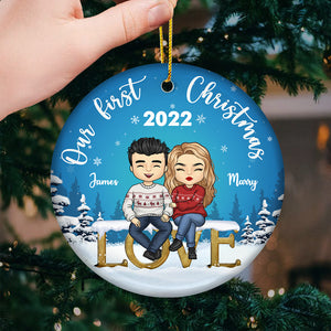 Notre premier Noël ensemble - Décoration de Noël ronde personnalisée en céramique - Cadeau pour couple, mari et femme, anniversaire, fiançailles, mariage, cadeau de mariage, cadeau de Noël