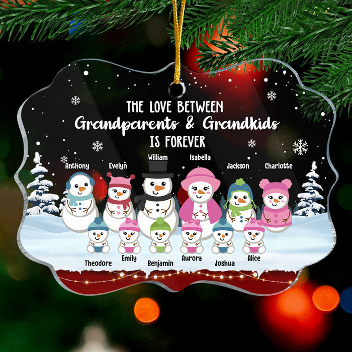 L'amour entre grands-parents et petits-enfants Bonhomme de neige - Décoration de Noël personnalisée en acrylique en forme de Benelux - Cadeau pour grands-parents, cadeau de Noël
