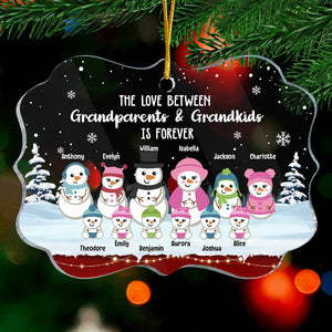 L'amour entre grands-parents et petits-enfants Bonhomme de neige - Décoration de Noël personnalisée en acrylique en forme de Benelux - Cadeau pour grands-parents, cadeau de Noël