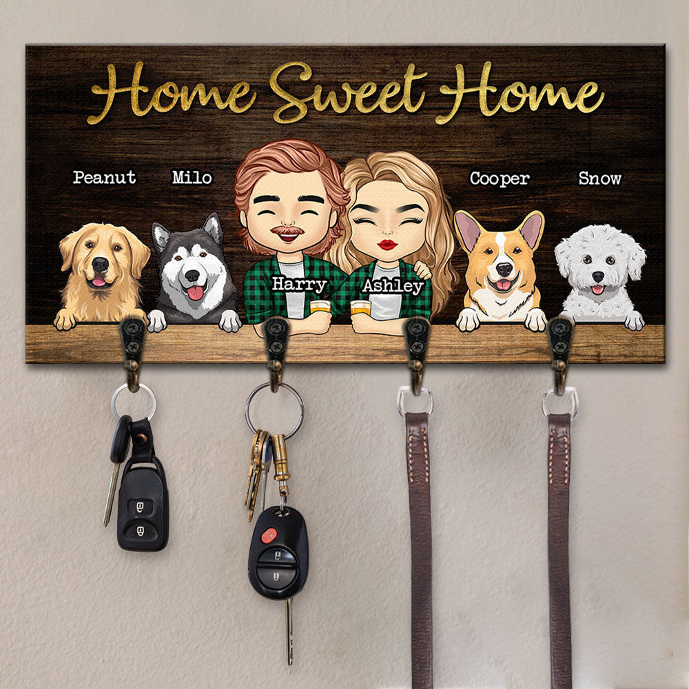 Porte-clés personnalisé « Home Sweet Home », « Toi, moi et les chiens » ; cadeaux d'anniversaire, pour couples, mari, femme, amoureux des chiens