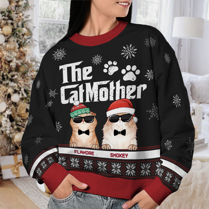 Le Père Chat, la Mère Chat et les Chats Cool - Sweat-shirt personnalisé et moche pour chat - Pull en laine unisexe - Cadeau de Noël pour les propriétaires et les amoureux des animaux