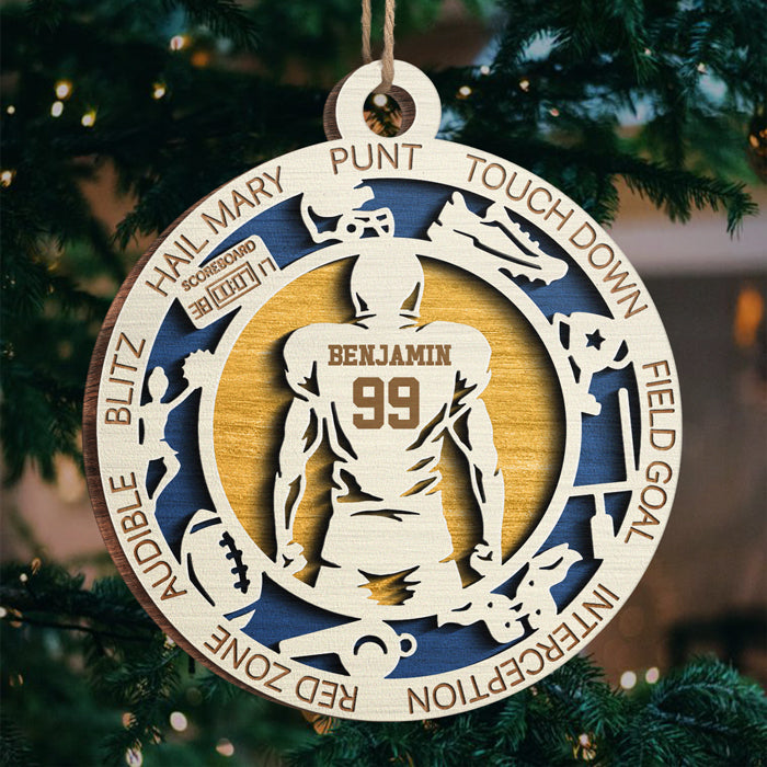 Série Sport Football Américain - Ornement Personnalisé Sportif - Forme Ronde en Bois - Cadeau de Noël pour Amateurs de Sport et Joueurs
