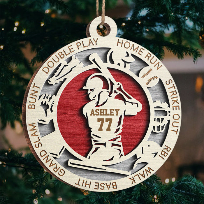 Série Sport Baseball - Ornement personnalisé sportif - Forme ronde en bois - Cadeau de Noël pour les amateurs de sport et les joueurs