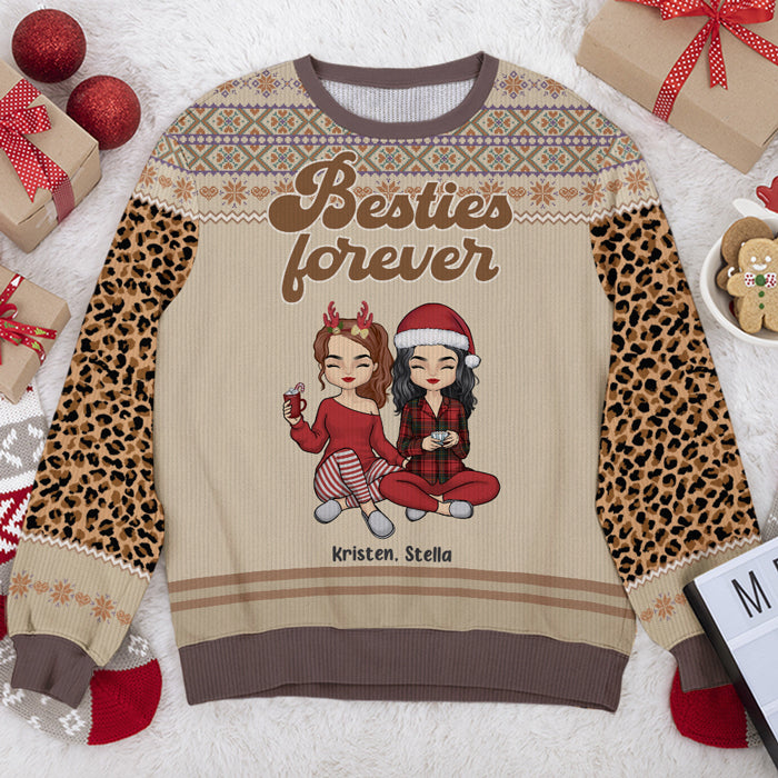 Besties Forever - Sweat-shirt personnalisé et moche - Pull unisexe en laine - Cadeau de Noël pour meilleures amies, meilleures amies, sœurs