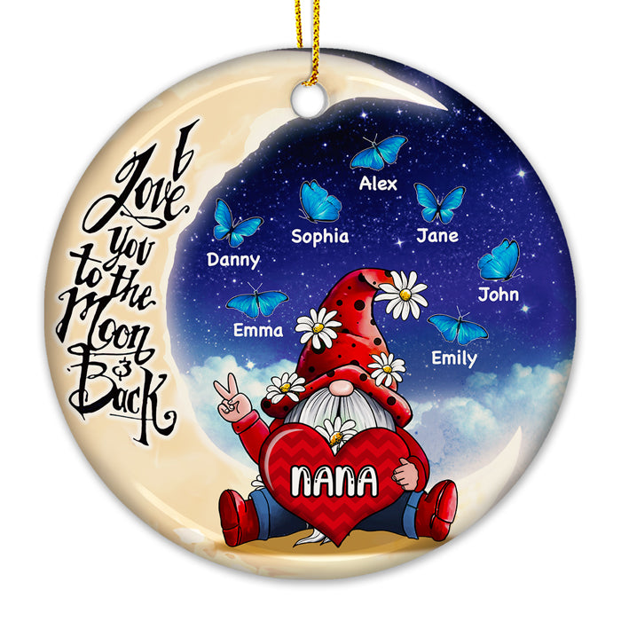 Je t'aime jusqu'à la lune et retour - Décoration de Noël ronde personnalisée en céramique - Cadeau pour grand-mère, grands-parents, cadeau de Noël