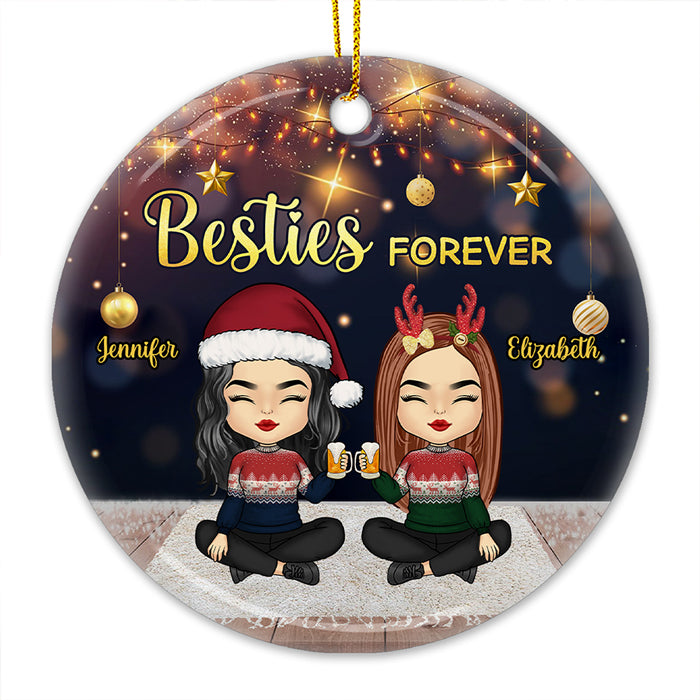 Besties Forever And Always Together - Décoration de Noël ronde personnalisée en céramique - Cadeau pour meilleure amie, meilleure amie, sœur, cadeau d'anniversaire pour meilleure amie et amie, cadeau de Noël