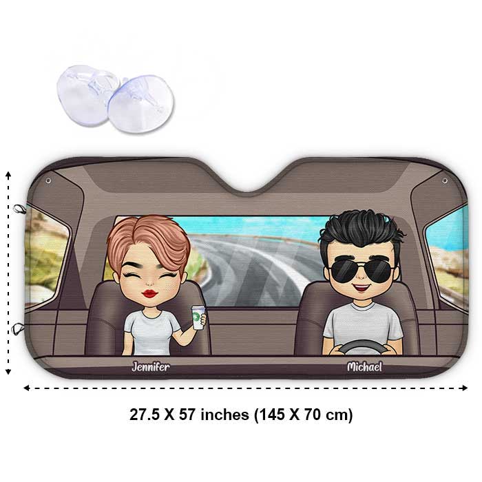 Couple au volant - Pare-soleil personnalisé pour voiture - Cadeau pour couple, mari et femme