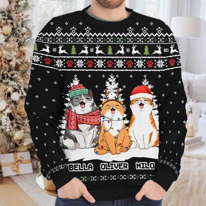 Joyeux Noël, humain ! Sweat-shirt de Noël unisexe personnalisé, en laine, imprimé intégral ! Cadeau pour les amoureux des chats et des animaux.
