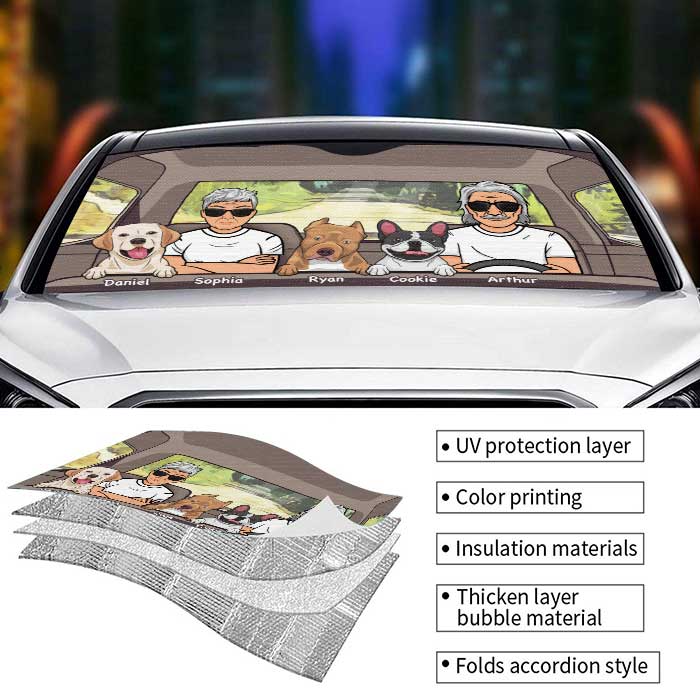 Road trip avec chiens - Pare-soleil auto personnalisé - Cadeau pour couple, mari et femme