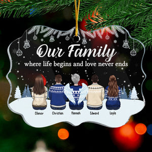 Our Family Where Life Begins & Love Never Ends - Personalized Custom Benelux Shaped Acrylic Christmas Ornament - Gift For Family Members, Christmas Gift