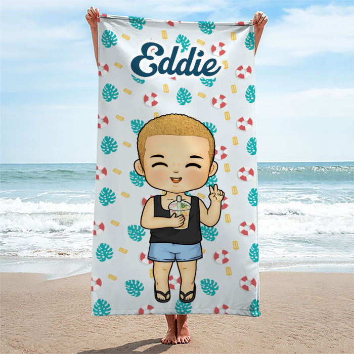 Le bonheur arrive par vagues - Serviette de plage personnalisée - Cadeau pour la famille, cadeau pour les enfants