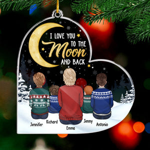 Je t'aime jusqu'à la lune et retour - Décoration de Noël personnalisée en acrylique en forme de cœur - Cadeau pour grand-mère, grands-parents, cadeau de Noël