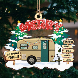 Décoration de Noël en camping en famille - Décoration personnalisée en bois de forme unique - Cadeau de Noël pour les membres de la famille