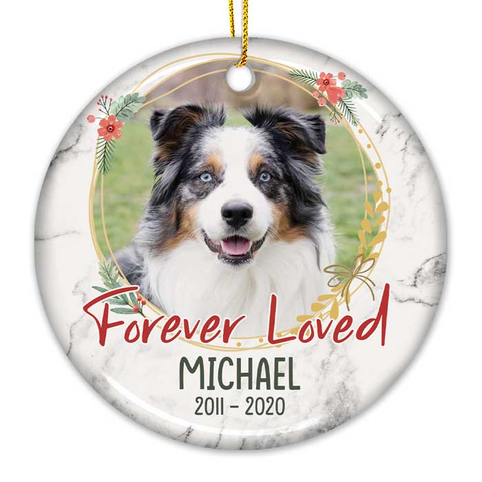 Forever Loved - Décoration de Noël ronde personnalisée en céramique - Télécharger une image, cadeau commémoratif, cadeau de condoléances, cadeau pour les amoureux des animaux, cadeau de Noël