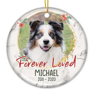 Forever Loved - Décoration de Noël ronde personnalisée en céramique - Télécharger une image, cadeau commémoratif, cadeau de condoléances, cadeau pour les amoureux des animaux, cadeau de Noël