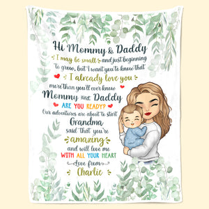 Nos aventures sont sur le point de commencer - Couverture personnalisée pour bébé - Cadeau de fête prénatale, cadeau pour la première maman