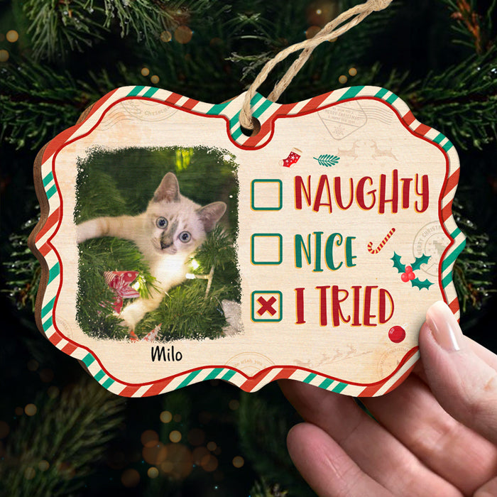 Vilain, gentil, j'ai essayé - Décoration de Noël personnalisée en bois avec photo en forme de Benelux - Télécharger une image, cadeau pour les amoureux des animaux, cadeau de Noël