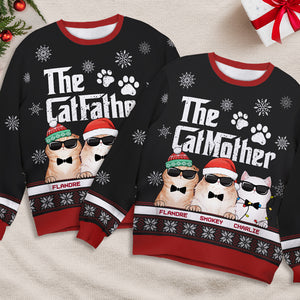 Le Père Chat, la Mère Chat et les Chats Cool - Sweat-shirt personnalisé et moche pour chat - Pull en laine unisexe - Cadeau de Noël pour les propriétaires et les amoureux des animaux