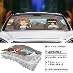 Couple au volant - Pare-soleil personnalisé pour voiture - Cadeau pour couple, mari et femme