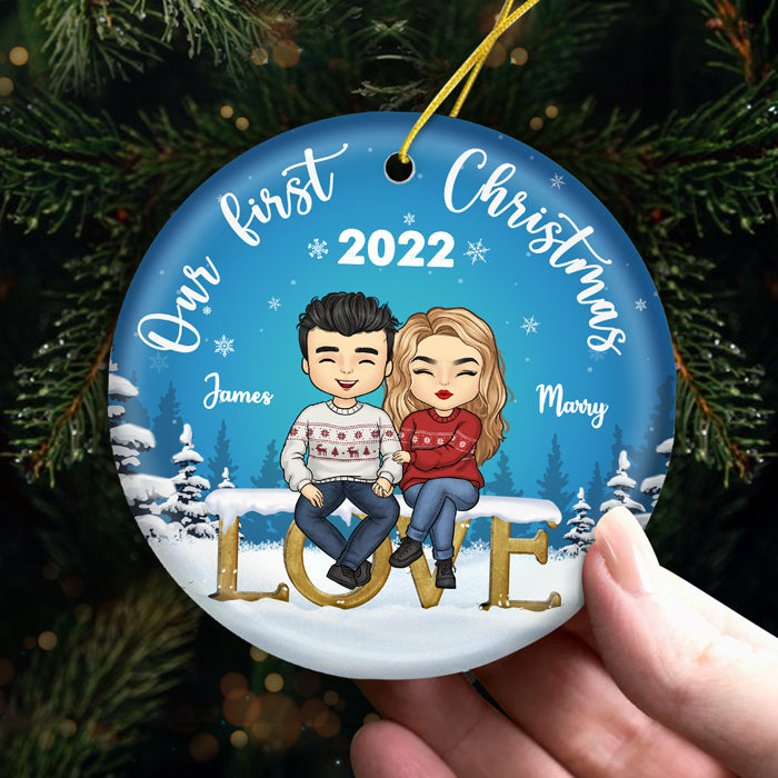 Notre premier Noël ensemble - Décoration de Noël ronde personnalisée en céramique - Cadeau pour couple, mari et femme, anniversaire, fiançailles, mariage, cadeau de mariage, cadeau de Noël